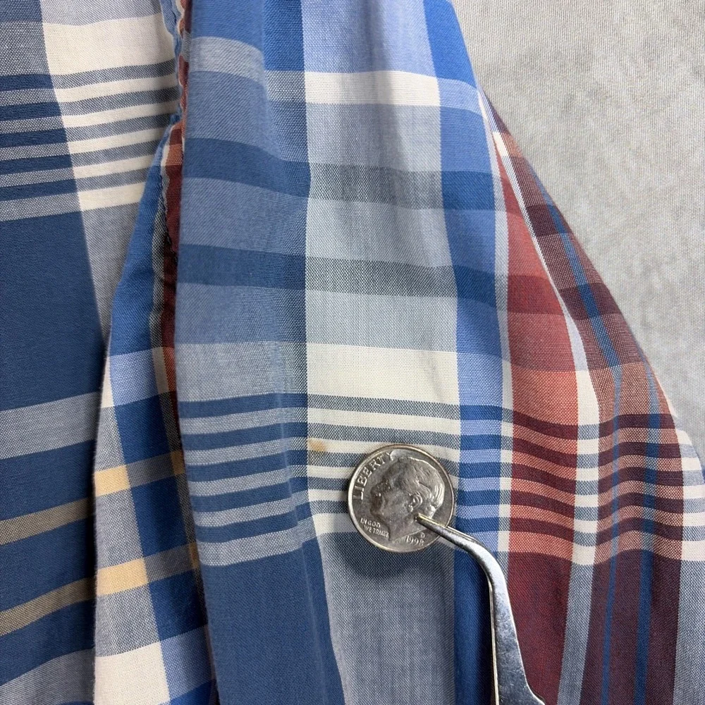 Banana Republic Button Down Shirt Mens S Blue Plaid Stretch Soft Wash Standard